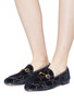 Figure View - Click To Enlarge - GUCCI - 'Jordaan' GG embroidered horsebit velvet loafers