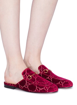 Figure View - Click To Enlarge - GUCCI - 'Princetown' GG embroidered velvet slide loafers