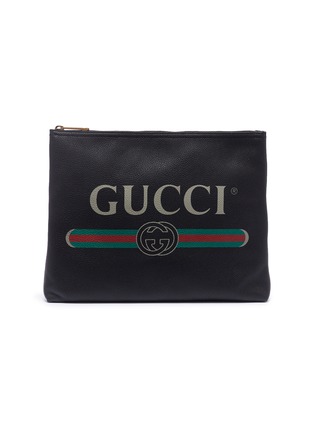 GUCCI | Logo print medium leather zip pouch | Men | Lane Crawford