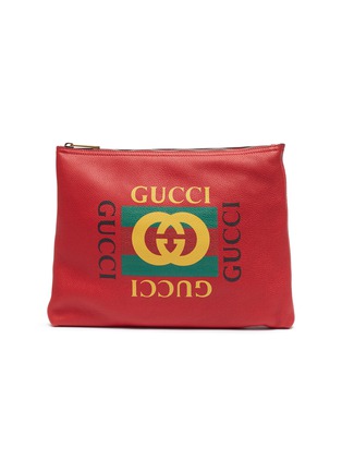 Main View - Click To Enlarge - GUCCI - Logo print medium leather pouch