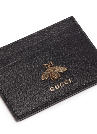 Detail View - Click To Enlarge - GUCCI - 'Animalier' bee embellished leather card holder