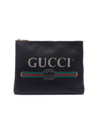 Main View - Click To Enlarge - GUCCI - Logo print medium leather zip pouch