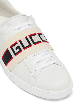 Detail View - Click To Enlarge - GUCCI - Logo jacquard band leather sneakers