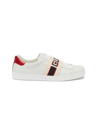 Main View - Click To Enlarge - GUCCI - Logo jacquard band leather sneakers