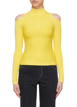 Main View - Click To Enlarge - ANGEL CHEN - Logo embroidered cold shoulder turtleneck top