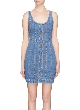 Main View - Click To Enlarge - 72723 - Button front panelled denim dress