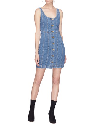 Figure View - Click To Enlarge - 72723 - Button front panelled denim dress
