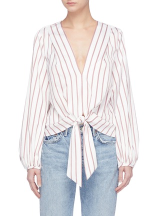 Main View - Click To Enlarge - 72723 - Tie front balloon sleeve stripe top