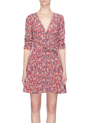 Main View - Click To Enlarge - 72723 - Ruched sleeve blossom print silk crepe dress