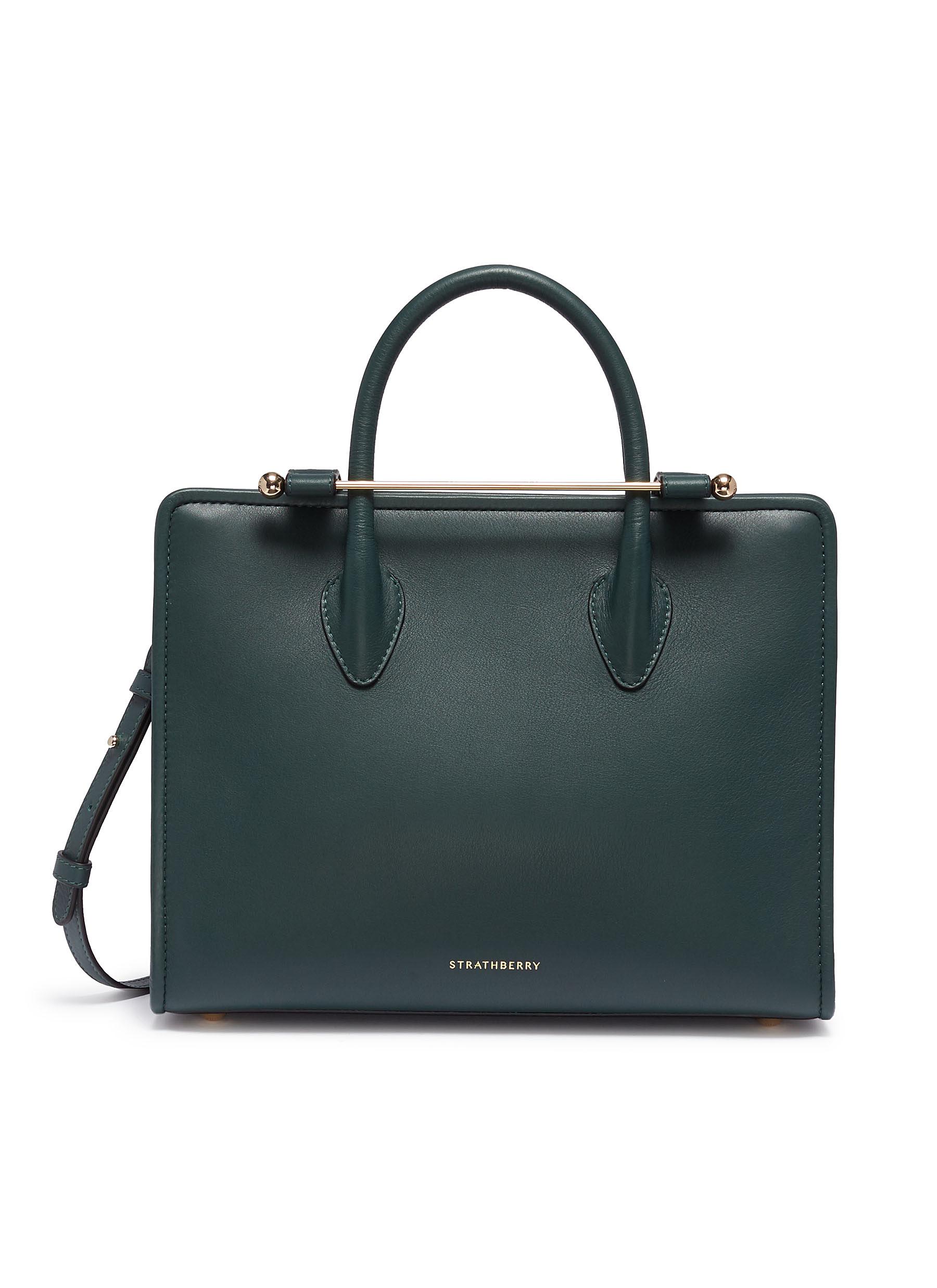 Click to view more detailed imagery on our partner's website Strathberry Midi Calfskin Leather Convertible Tote In Bottle Green