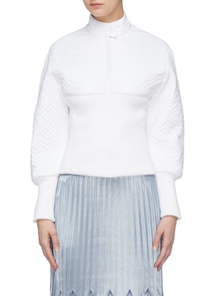 Main View - Click To Enlarge - 10199 - Puff sleeve quilted panel half-zip turtleneck top