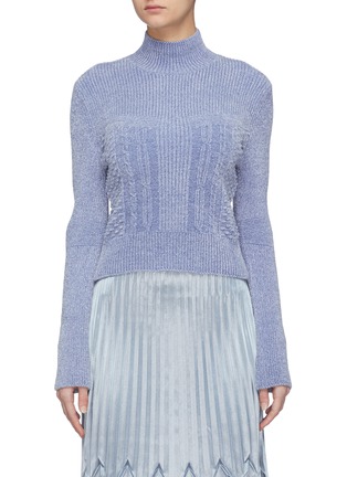 Main View - Click To Enlarge - 10199 - Mix velour knit turtleneck top