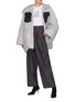 Figure View - Click To Enlarge - DAWEI - Denim flap pocket asymmetric zip stripe puffer jacket
