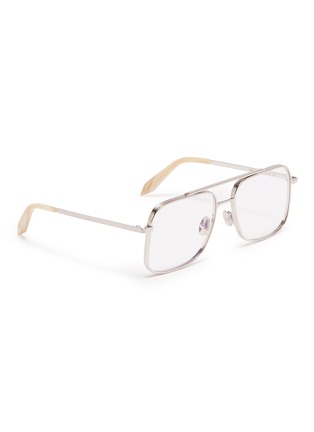 Figure View - Click To Enlarge - VICTORIA BECKHAM - 'Grooved Optical Navigator' double bridge metal square glasses
