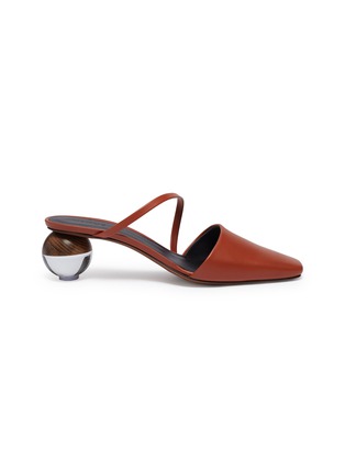Main View - Click To Enlarge - NEOUS - 'Loda' sphere heel slanted strap leather mules