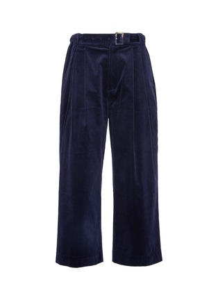 Main View - Click To Enlarge - JUNWEI LIN - Belted pleated unisex corduroy wide leg pants