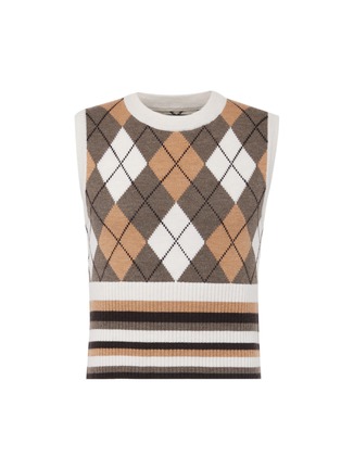 Main View - Click To Enlarge - JUNWEI LIN - Diamond check wool knit unisex vest