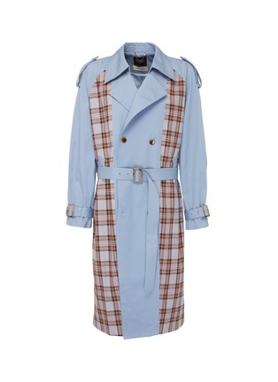 Main View - Click To Enlarge - JUNWEI LIN - Belted tartan plaid panel unisex twill trench coat