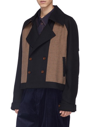 Detail View - Click To Enlarge - JUNWEI LIN - Houndstooth panel double breasted unisex wool peacoat