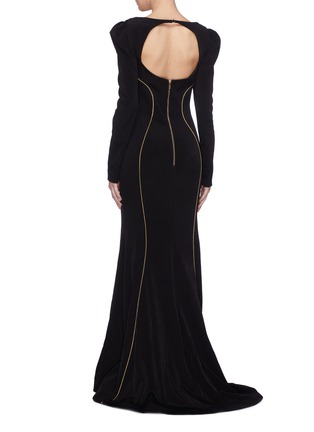 Back View - Click To Enlarge - REBECCA VALLANCE - 'Ivy' contrast topstitching cutout back gown