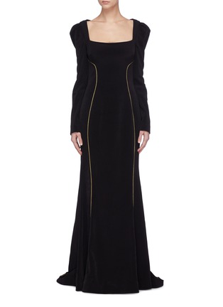 Main View - Click To Enlarge - REBECCA VALLANCE - 'Ivy' contrast topstitching cutout back gown