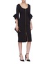 Figure View - Click To Enlarge - REBECCA VALLANCE - 'Carline' drape ruffle cuff zip front crepe dress