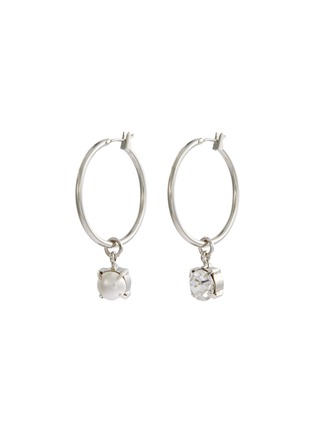 Main View - Click To Enlarge - JOOMI LIM - Glass crystal faux pearl charm mismatched hoop earrings