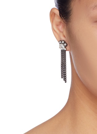 Figure View - Click To Enlarge - JOOMI LIM - Faux pearl glass crystal mismatched fringe drop earrings