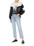 Figure View - Click To Enlarge - JINNNN - Detachable collar belted star patch faux leather jacket