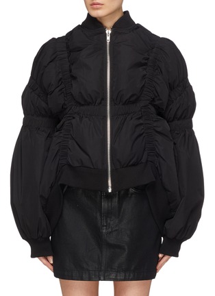 Main View - Click To Enlarge - JINNNN - Puff sleeve ruched down bomber jacket