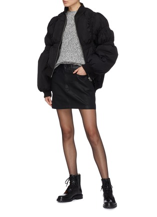 Figure View - Click To Enlarge - JINNNN - Puff sleeve ruched down bomber jacket