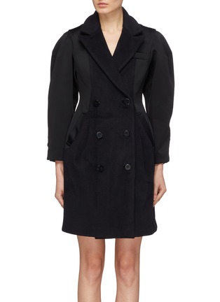 Main View - Click To Enlarge - JINNNN - Puff shoulder melton panel double breasted coat