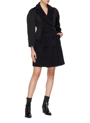 Figure View - Click To Enlarge - JINNNN - Puff shoulder melton panel double breasted coat