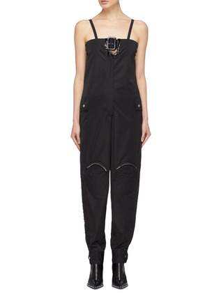 Main View - Click To Enlarge - JINNNN - Buckled yoke knee pocket lace-up outseam jumpsuit