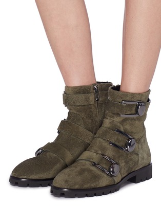 Figure View - Click To Enlarge - STELLA LUNA - Buckled strap suede ankle boots