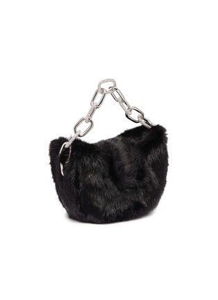 Detail View - Click To Enlarge - ALEXANDERWANG - 'Micro' mini strass chain handle mink fur clutch