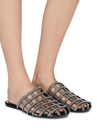 Figure View - Click To Enlarge - ALEXANDER WANG - 'Alison' strass caged suede slides