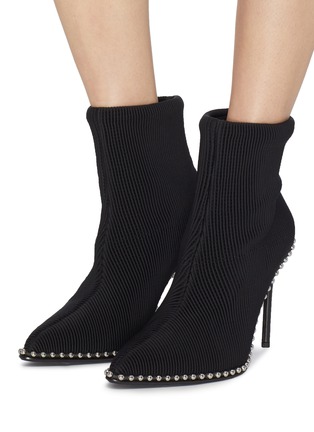 Figure View - Click To Enlarge - ALEXANDER WANG - 'Eri' ball chain trim sock knit ankle boots