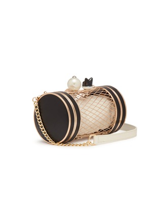 Detail View - Click To Enlarge - CECILIA MA - 'Carnival' bulldog faux pearl cylinder brass clutch