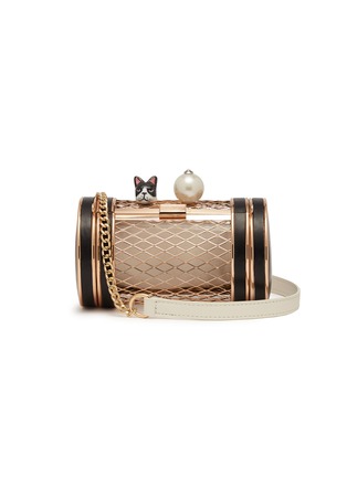 Main View - Click To Enlarge - CECILIA MA - 'Carnival' bulldog faux pearl cylinder brass clutch