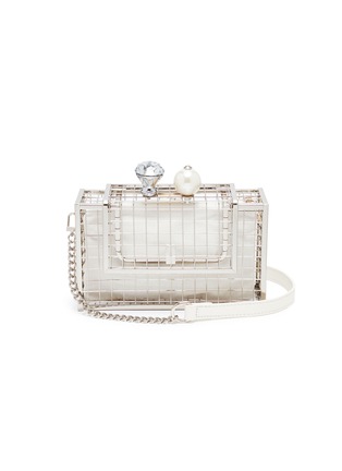 Main View - Click To Enlarge - CECILIA MA - 'Bingo' faux pearl glass crystal charm cage brass clutch