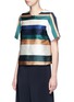Front View - Click To Enlarge - ROSETTA GETTY - Stripe silk blend satin cropped T-shirt