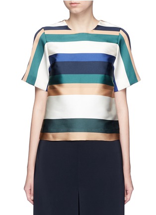 Main View - Click To Enlarge - ROSETTA GETTY - Stripe silk blend satin cropped T-shirt