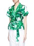 Front View - Click To Enlarge - - - Embellished banana leaf print belted silk pyjama top