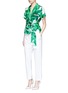 Figure View - Click To Enlarge - - - Embellished banana leaf print belted silk pyjama top