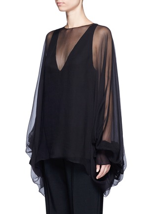 Front View - Click To Enlarge - CHLOÉ - Balloon sleeve silk crépon blouse