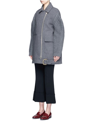 Front View - Click To Enlarge - STELLA MCCARTNEY - Cable knit sleeve felted wool blend coat