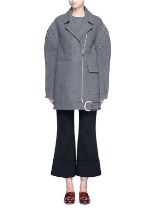 Main View - Click To Enlarge - STELLA MCCARTNEY - Cable knit sleeve felted wool blend coat