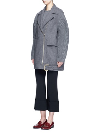 Figure View - Click To Enlarge - STELLA MCCARTNEY - Cable knit sleeve felted wool blend coat