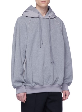 Front View - Click To Enlarge - JUUN.J - Slogan embroidered layered hood zip outseam hoodie